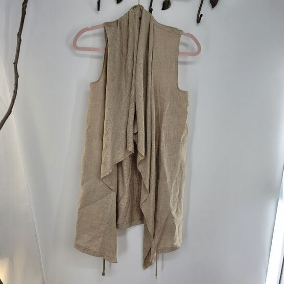 Lafayette 148 tan waterfall front linen vest - Picture 1 of 9
